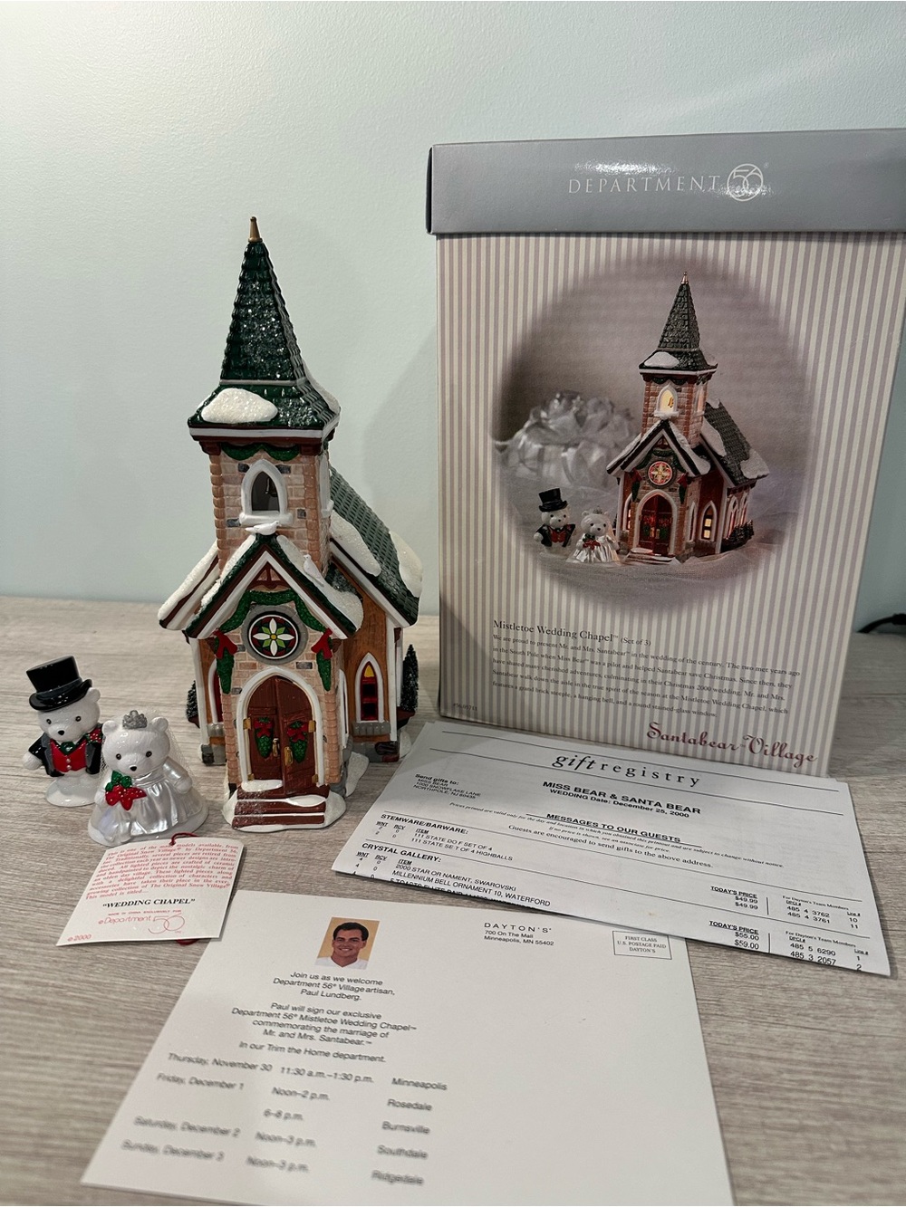 Department 56 Santabear - Mistletoe Wedding Chapel Complete Signed!